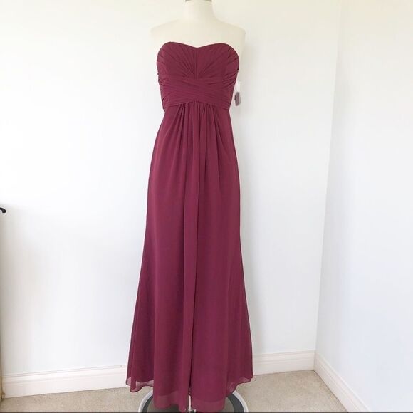 New David's Bridal Chiffon Dress Red Wine Style F15555 Bridesmaids Dress Maxi - Picture 2 of 13